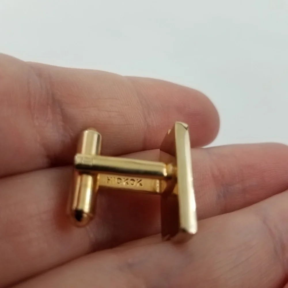 Hickok‎ Cufflinks Gold Tone Rhinestone Mid Century